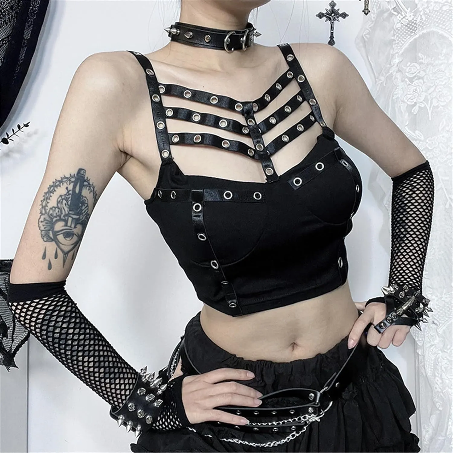 Women Gothic Crop Top Camisole Tank Tops Clubwear Cropped Cami T-Shirt