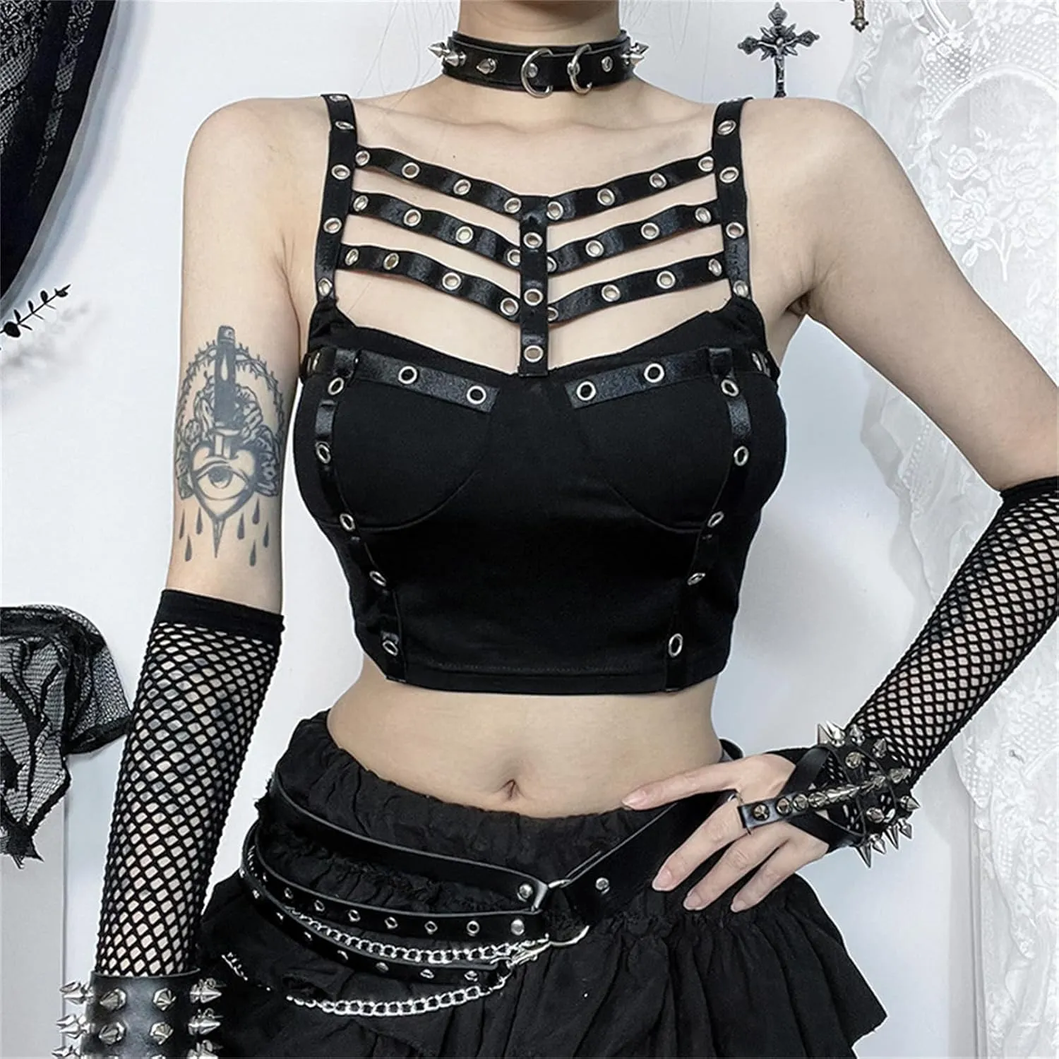 Women Gothic Crop Top Camisole Tank Tops Clubwear Cropped Cami T-Shirt