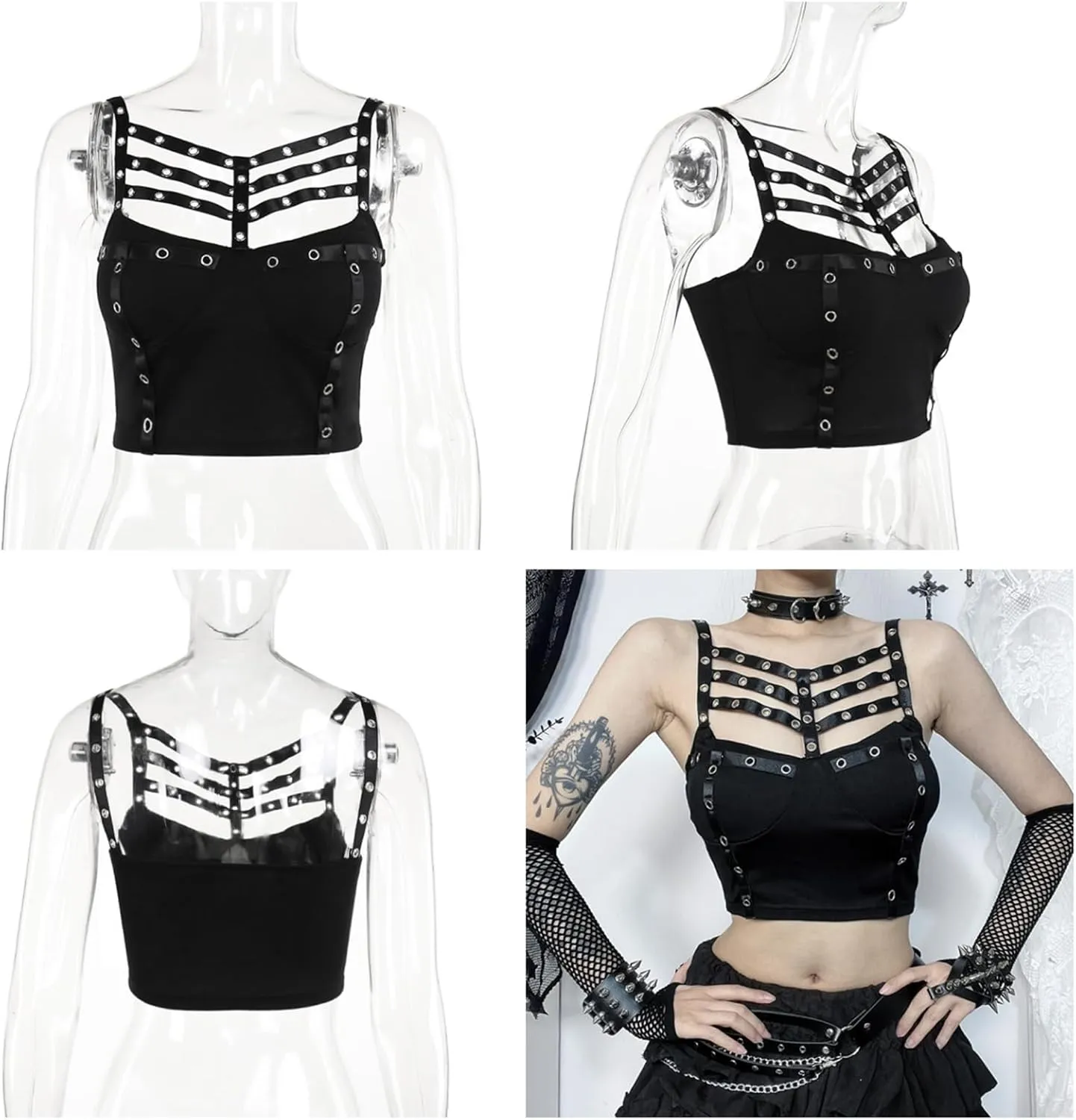 Women Gothic Crop Top Camisole Tank Tops Clubwear Cropped Cami T-Shirt