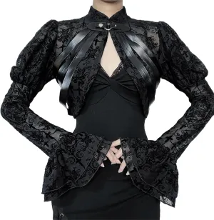 Women Gothic Crop Top Grunge Black Cover Up Cardigan Y2k Cropped Shirts
