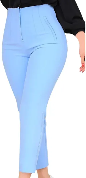 Women High Waist Cropped Work Pants Solid Zipper Trouser Pant Casual Baggy Womens Business Casual Pants with Pockets