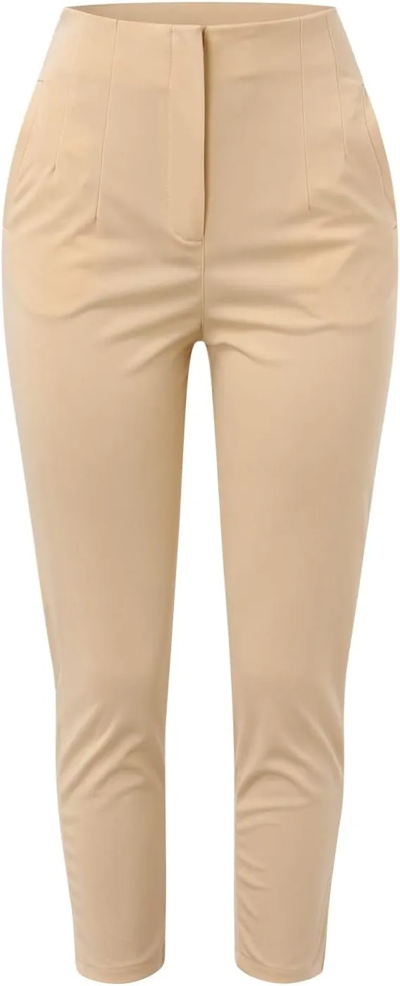 Women High Waist Cropped Work Pants Solid Zipper Trouser Pant Casual Baggy Womens Business Casual Pants with Pockets