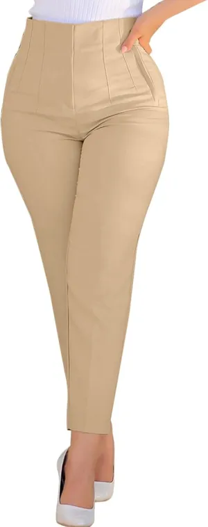 Women High Waist Cropped Work Pants Solid Zipper Trouser Pant Casual Baggy Womens Business Casual Pants with Pockets