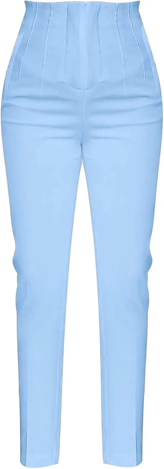 Women High Waist Cropped Work Pants Solid Zipper Trouser Pant Casual Baggy Womens Business Casual Pants with Pockets