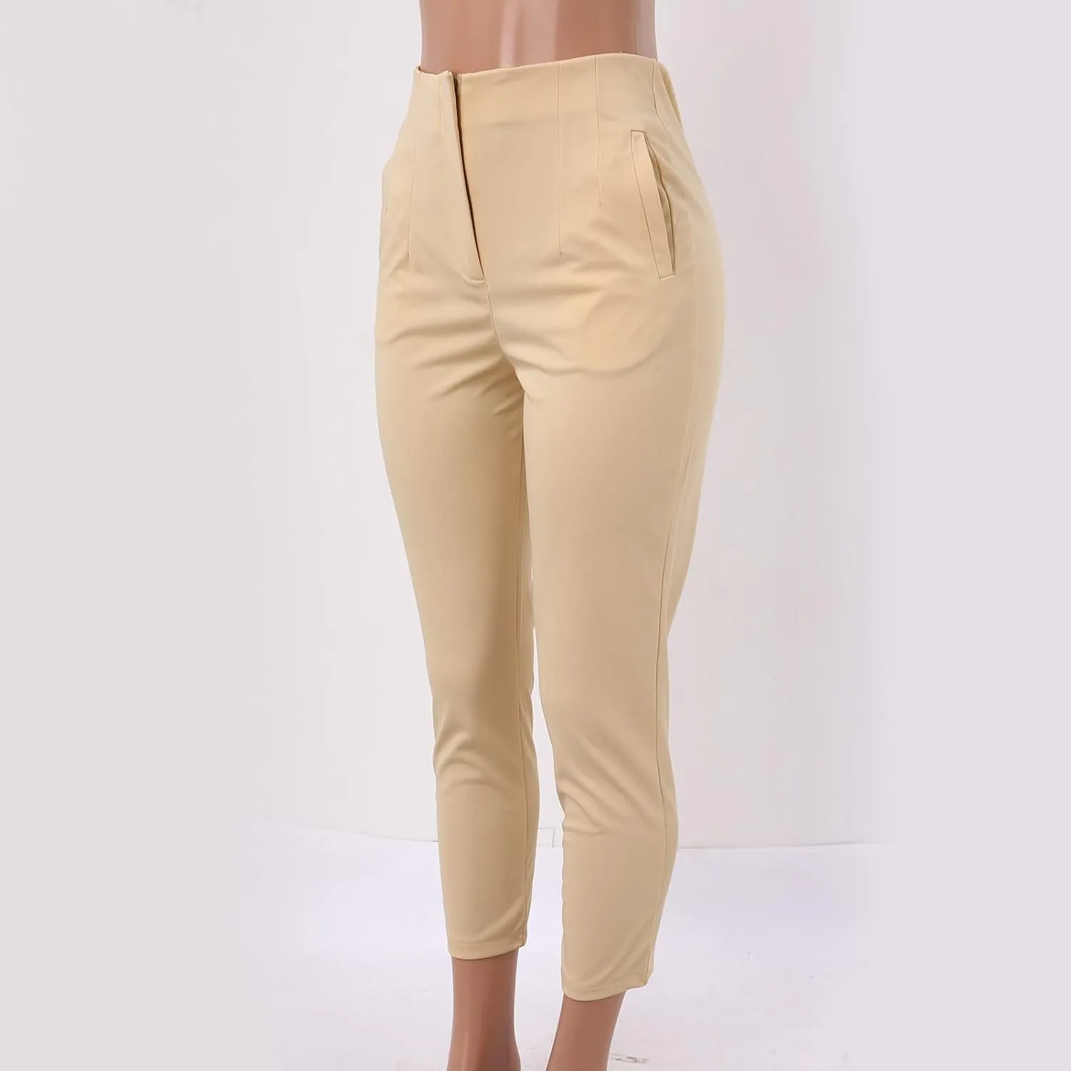 Women High Waist Cropped Work Pants Solid Zipper Trouser Pant Casual Baggy Womens Business Casual Pants with Pockets