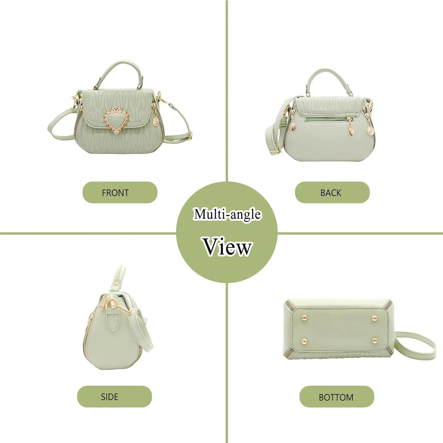 Women Leather Quilted Handbag Top Handle Satchel Bag with Heart Crown Decoration