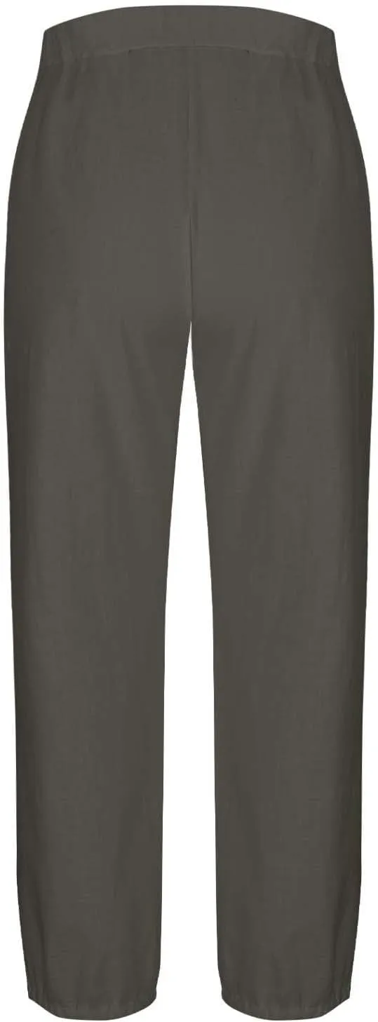 Women Linen Capri Pants Summer Casual Drawstring Elastic High Waist Pants Baggy Wide Leg Cropped Lounge Trousers