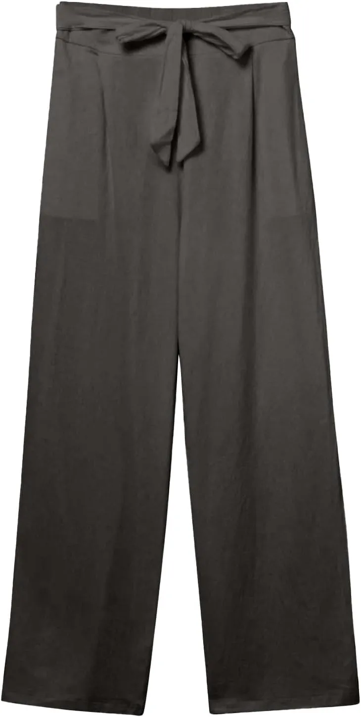 Women Linen Pants Casual Drawstring High Waisted Straight Leg Summer Pants Casual Comfy Beach Trouser with Pockets