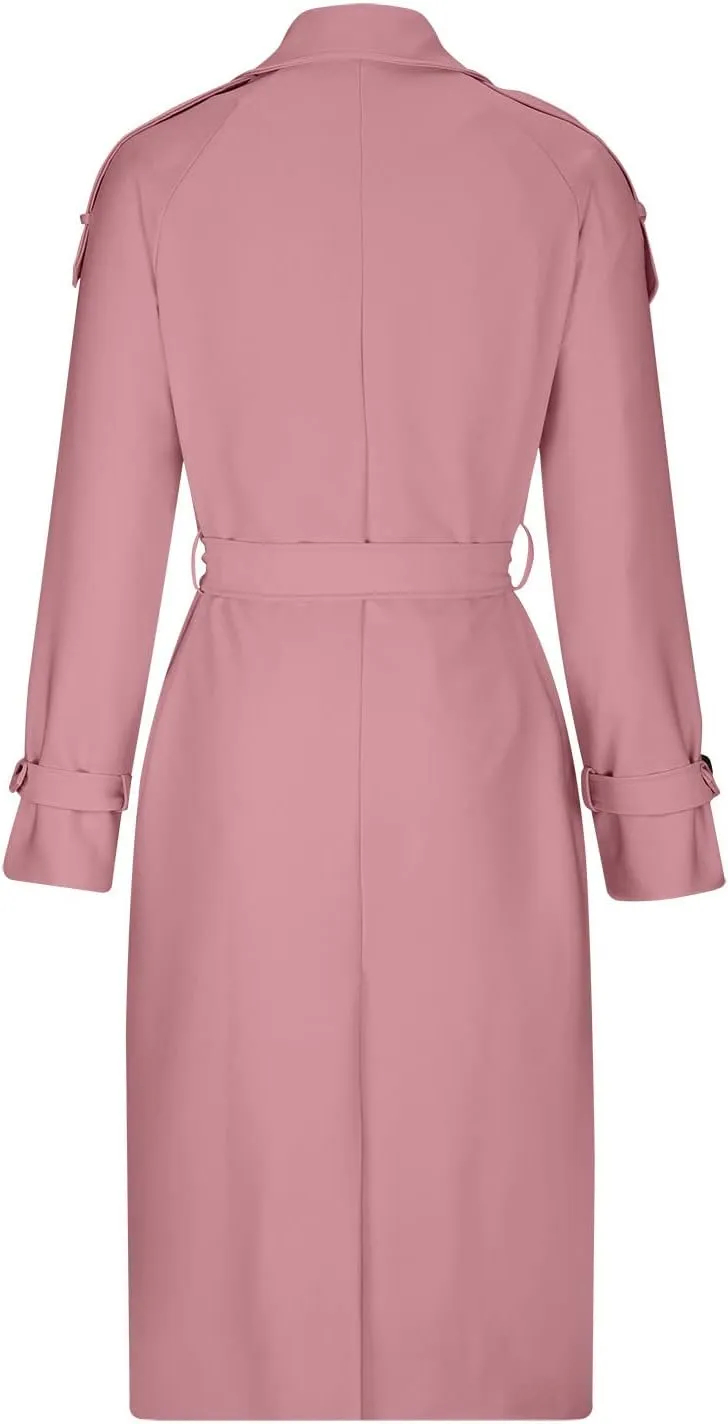 Women Notch Lapel Collar Trench Coats Open Front Cardigan Double Breasted Jacket Casual Long Peacoat 2022 Trendy Clothes
