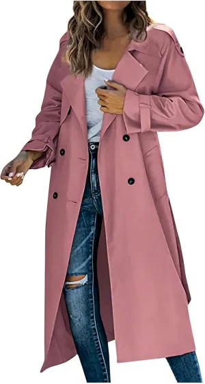 Women Notch Lapel Collar Trench Coats Open Front Cardigan Double Breasted Jacket Casual Long Peacoat 2022 Trendy Clothes