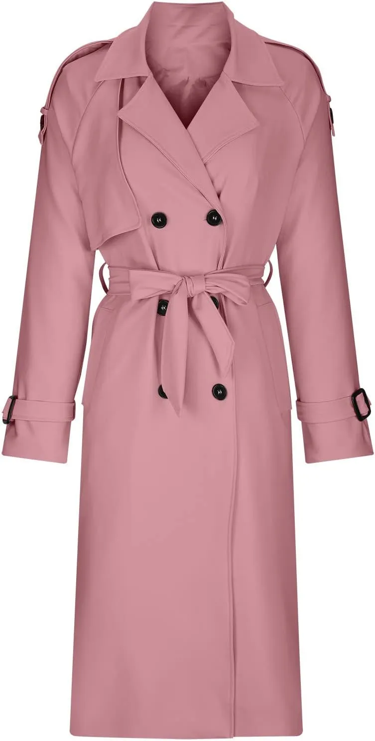 Women Notch Lapel Collar Trench Coats Open Front Cardigan Double Breasted Jacket Casual Long Peacoat 2022 Trendy Clothes