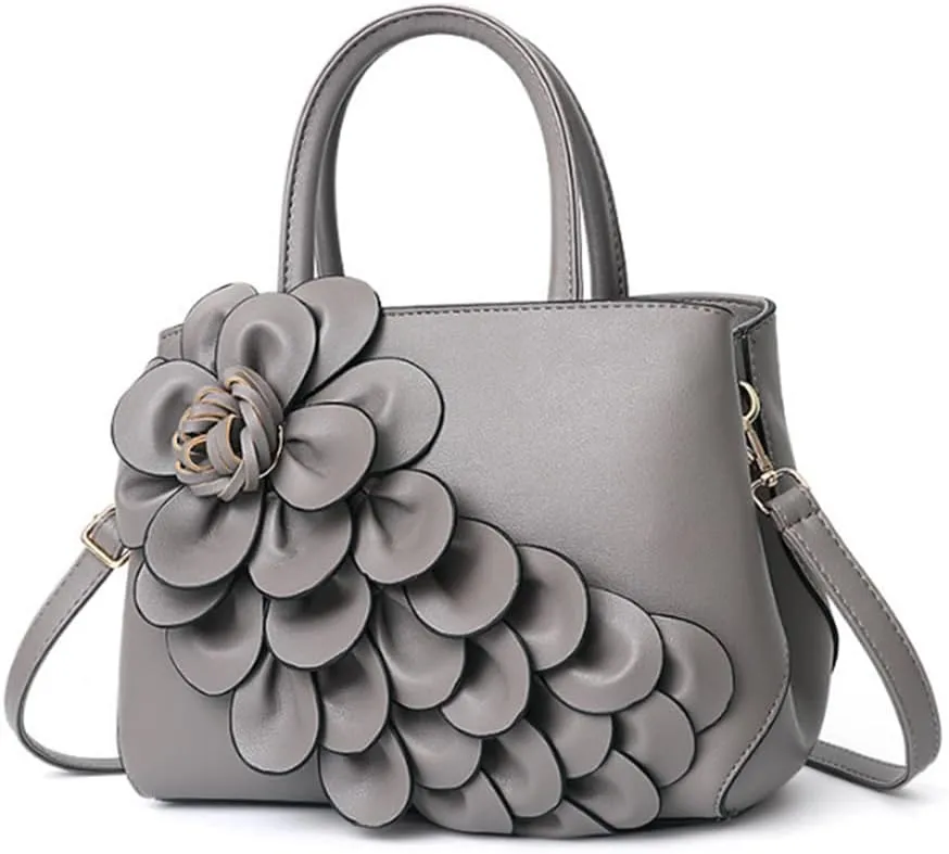 Women Petal Top Handle Handbag Purse PU Zipper Satchel Crossbody Shoulder Bag Tote
