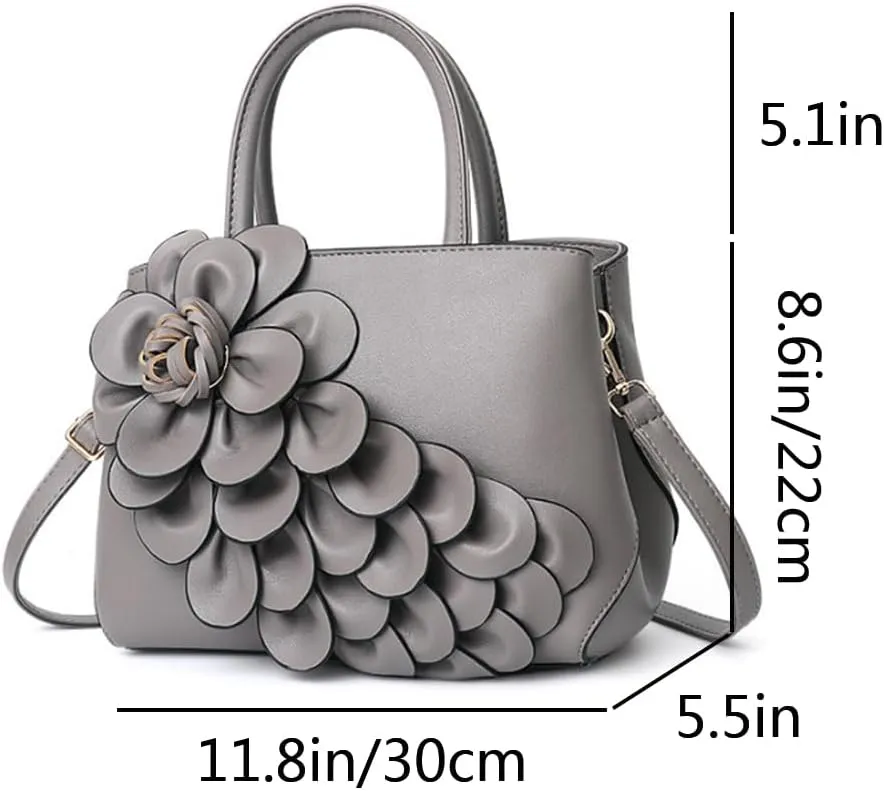 Women Petal Top Handle Handbag Purse PU Zipper Satchel Crossbody Shoulder Bag Tote