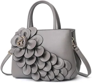 Women Petal Top Handle Handbag Purse PU Zipper Satchel Crossbody Shoulder Bag Tote