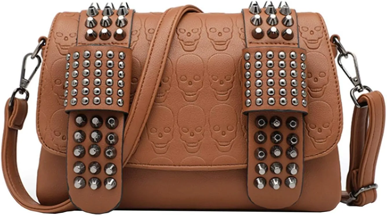 Women Punk Skull Shoulder Top-Handle Bag Rivet Purse Handbag Chain Satchel Tote