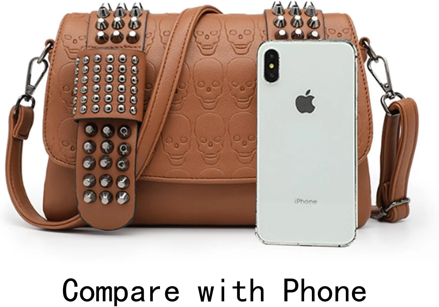 Women Punk Skull Shoulder Top-Handle Bag Rivet Purse Handbag Chain Satchel Tote