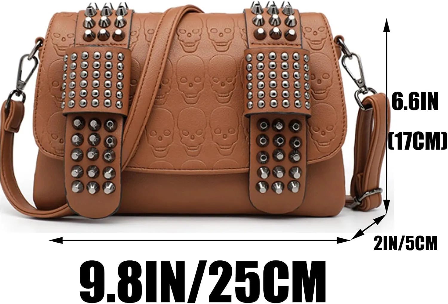 Women Punk Skull Shoulder Top-Handle Bag Rivet Purse Handbag Chain Satchel Tote