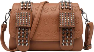 Women Punk Skull Shoulder Top-Handle Bag Rivet Purse Handbag Chain Satchel Tote