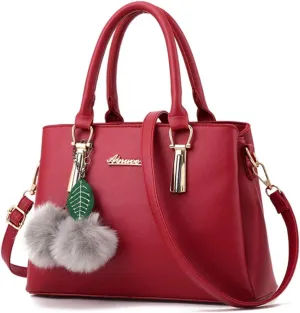 Women Satchel Shoulder Top-handle Bag with Plush Ornaments Tote Purse Handbag