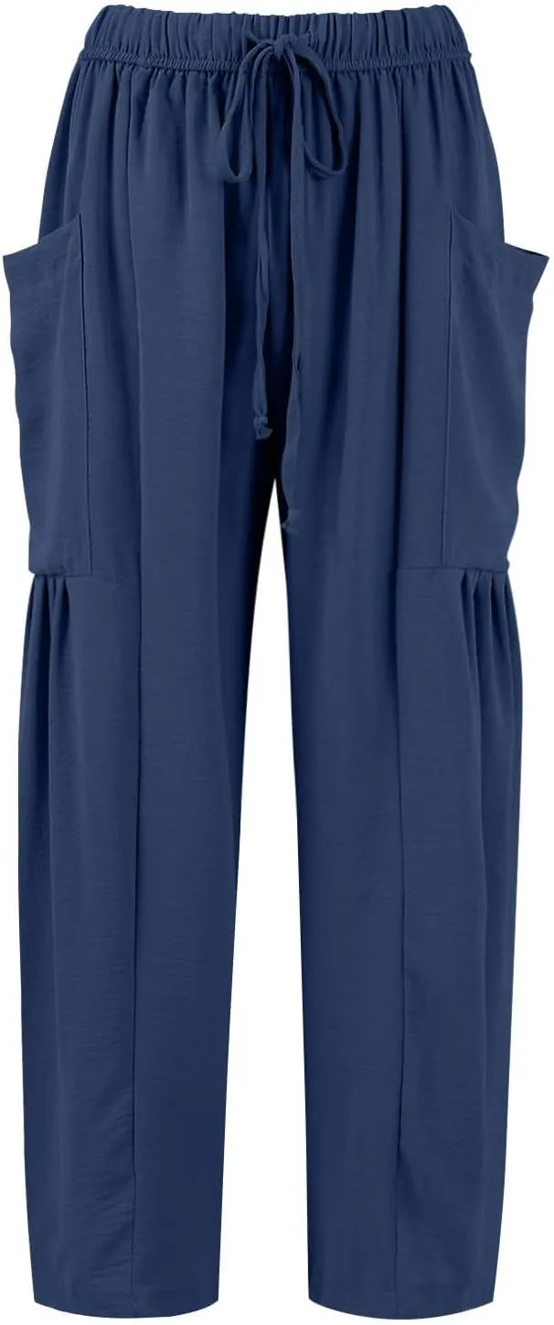 Women Summer Beach Vacation Pants Wide Leg High Waisted Drawstring Pants Casual Boho Loose Trendy Palazzo Clothes