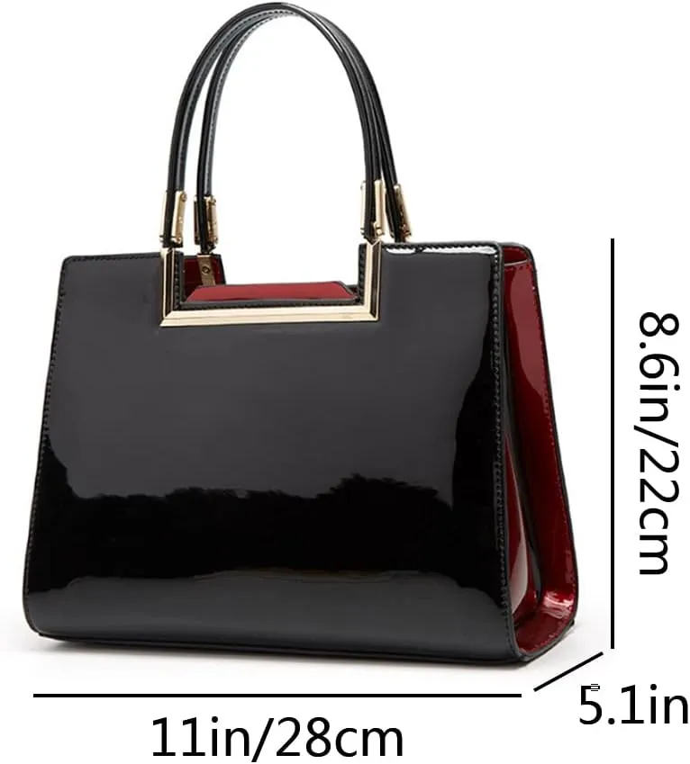 Women Top-handle Satchel Handbag Purse Patent PU Leather Glossy Shoulder Crossbody Bags