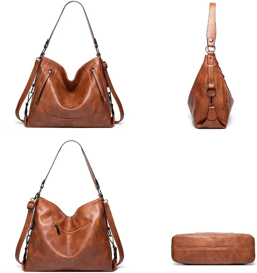 Women Tote PU Leather Handbag Top Handle Shoulder Bag Large Capacity Satchel Purse