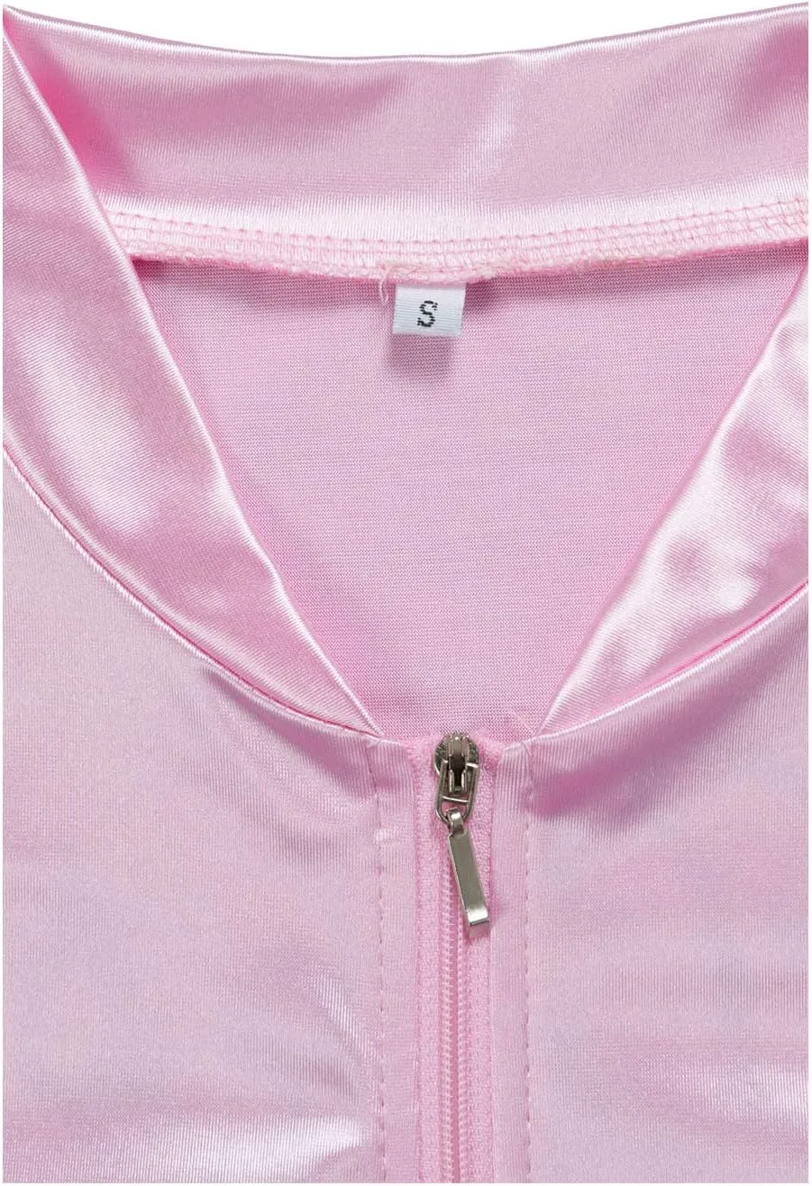Women's 50s Ladys Pink Satin Jacket Jacket with Neck Scarfs Halloween Cosplay Costume