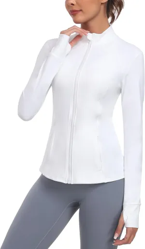 Women's Athletic Full Zip Lightweight Workout Jacket With Pockets Running Yoga Sportwear With Thumb Holes