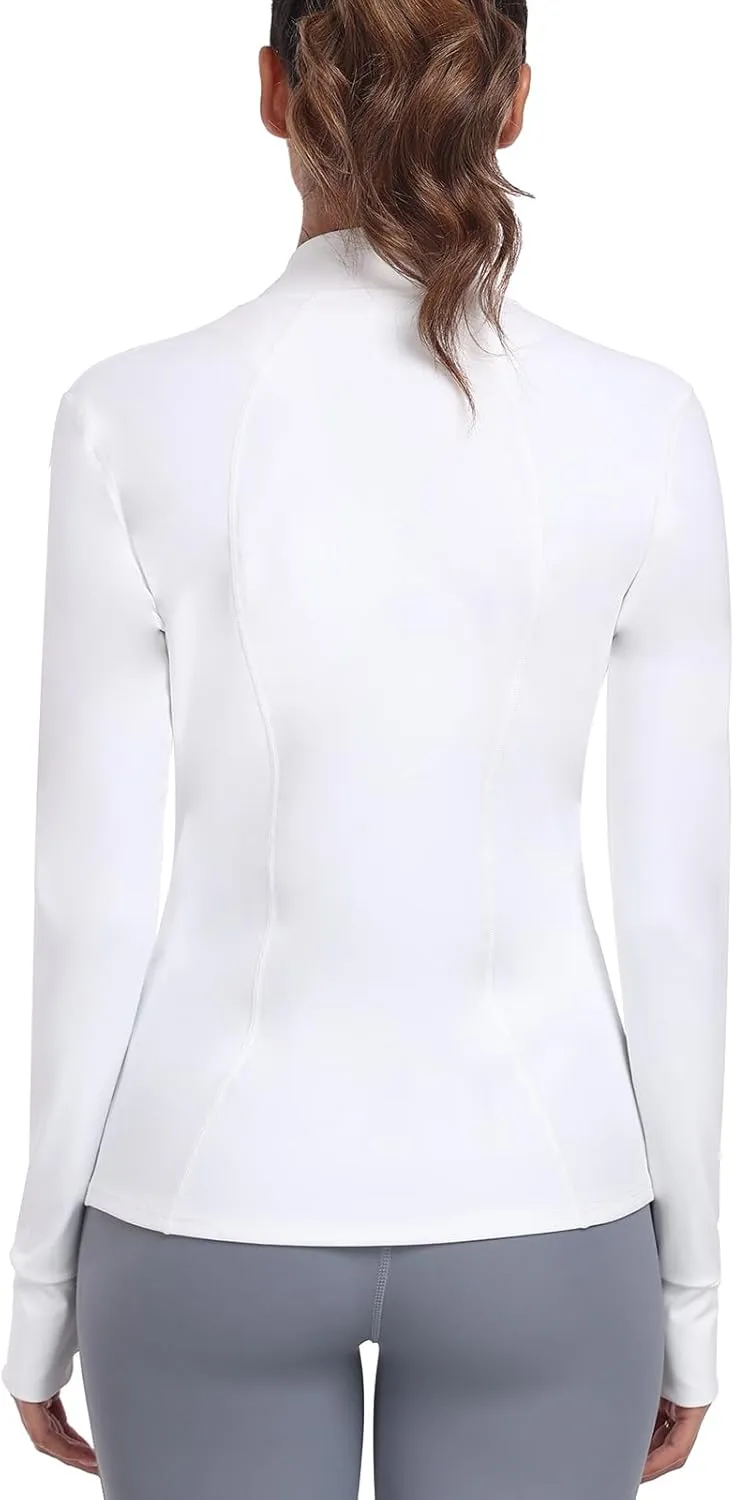 Women's Athletic Full Zip Lightweight Workout Jacket With Pockets Running Yoga Sportwear With Thumb Holes