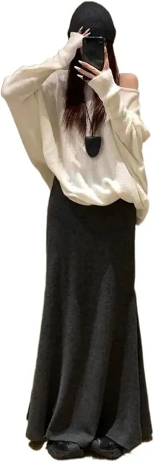 Women's Autumn and Winter Slim-Fit Knitted A-Line Pencil Skirt