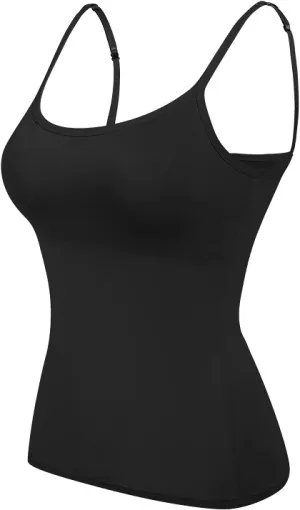 Womens Basic Camisole Spaghetti Strap Tank Top with Built in Padded Bra