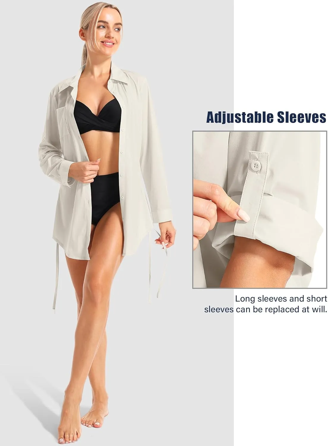 Womens Bathing Suit Cover Up Swimsuit Cover Up for Women Drawstring Button Down UV Sun Protection Beach Dress Shirt