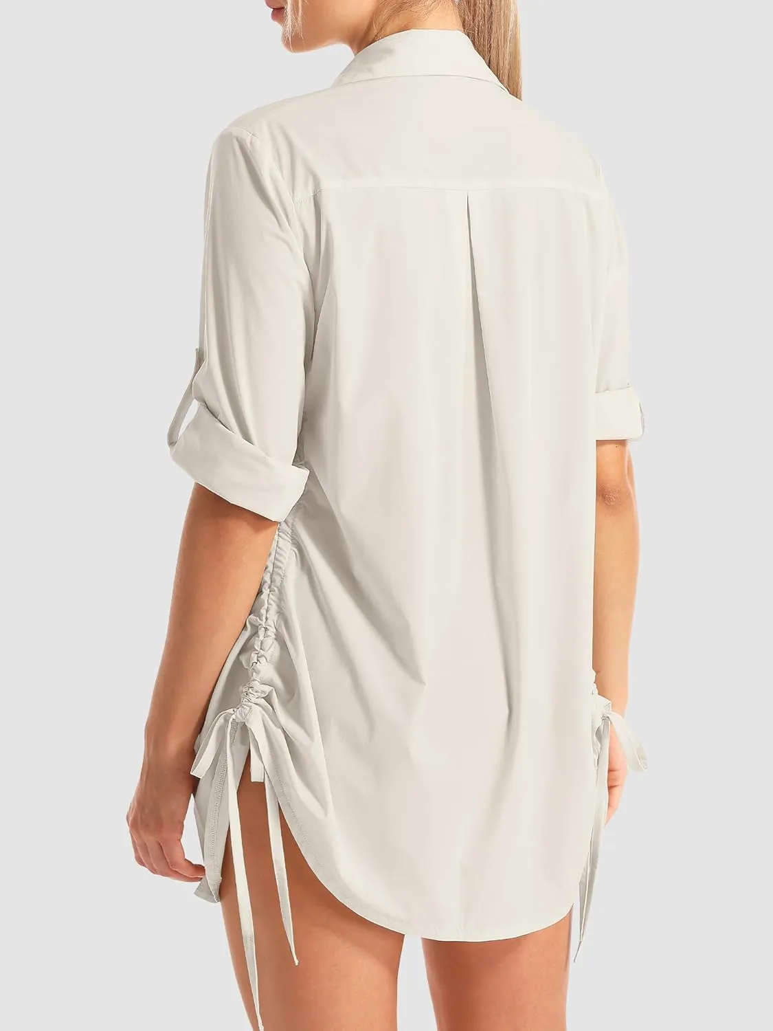 Womens Bathing Suit Cover Up Swimsuit Cover Up for Women Drawstring Button Down UV Sun Protection Beach Dress Shirt