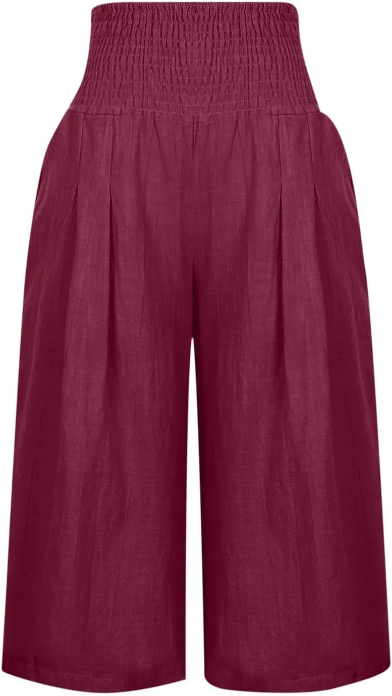 Women's Black Linen Capri Pants, Plus Size Summer Clothes, Palazzo Pants for Women