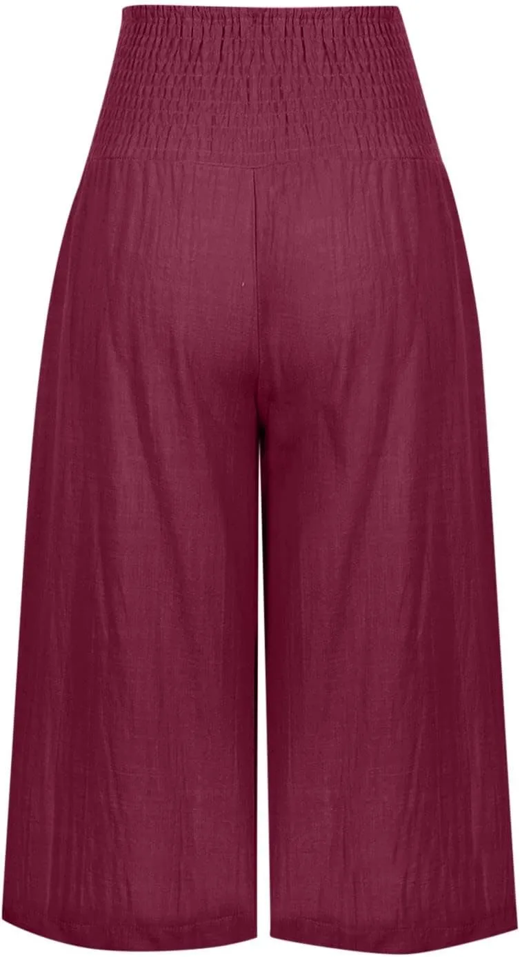 Women's Black Linen Capri Pants, Plus Size Summer Clothes, Palazzo Pants for Women