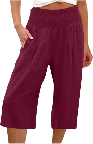 Women's Black Linen Capri Pants, Plus Size Summer Clothes, Palazzo Pants for Women