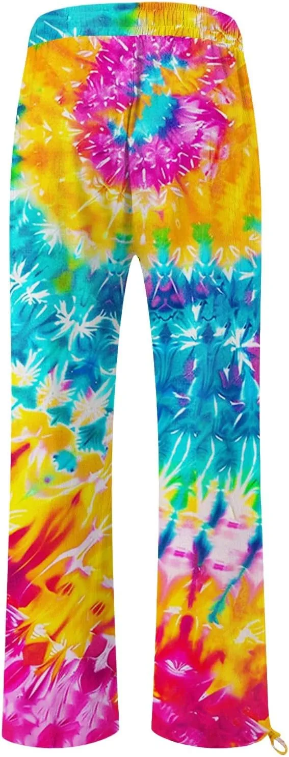 Women's Boho Floral Linen Pants 2025 Summer Boho Wide Leg High Waist Lounge Pant 2025 Beach Travel Vacation Outfits