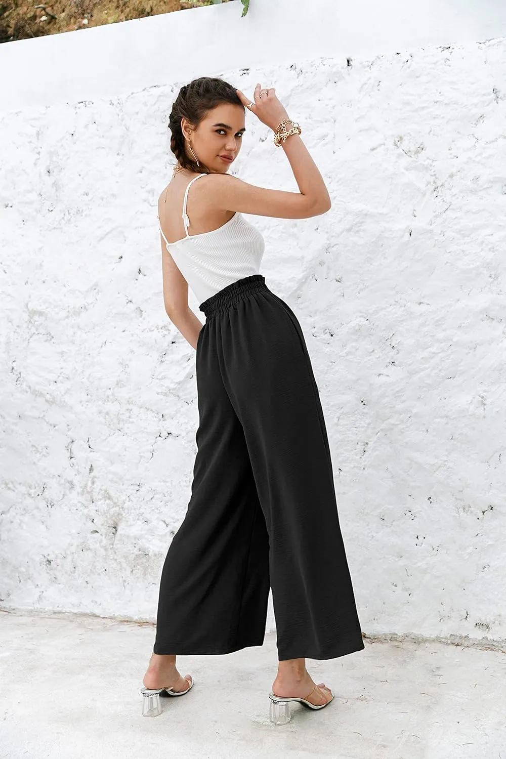 Women's Boho High Waisted Palazzo Pants Summer Beach Wide Leg Flowy Pants