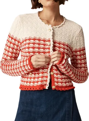 Womens Button Down Cardigan Sweaters Fall Cropped Cable Knit Dressy Jacquard Crewneck Sweater Tops