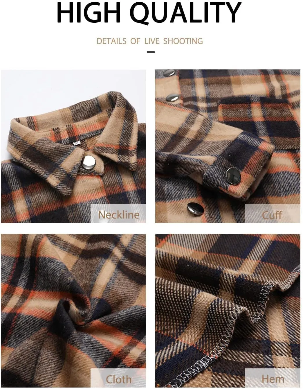 Women's Casual Long Sleeve Tops Fall Blouses Flannel Plaid Button-Down Shirt Jacket with Pockets