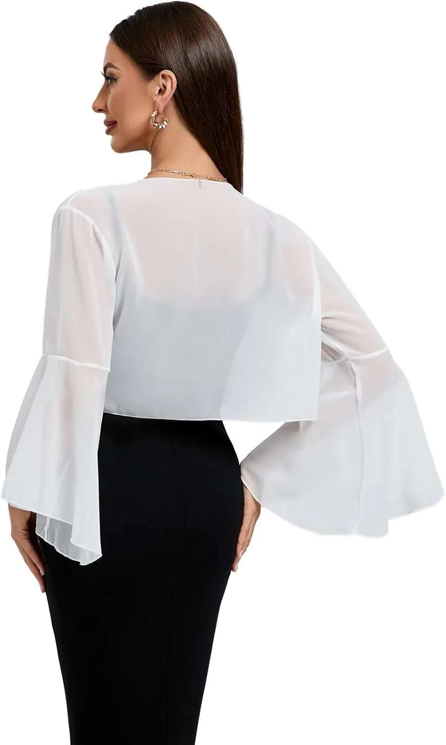 Women's Chiffon Shrug 3/4 Sleeve Cardigan Sweater Lightweight Cardigan Ruffle Top