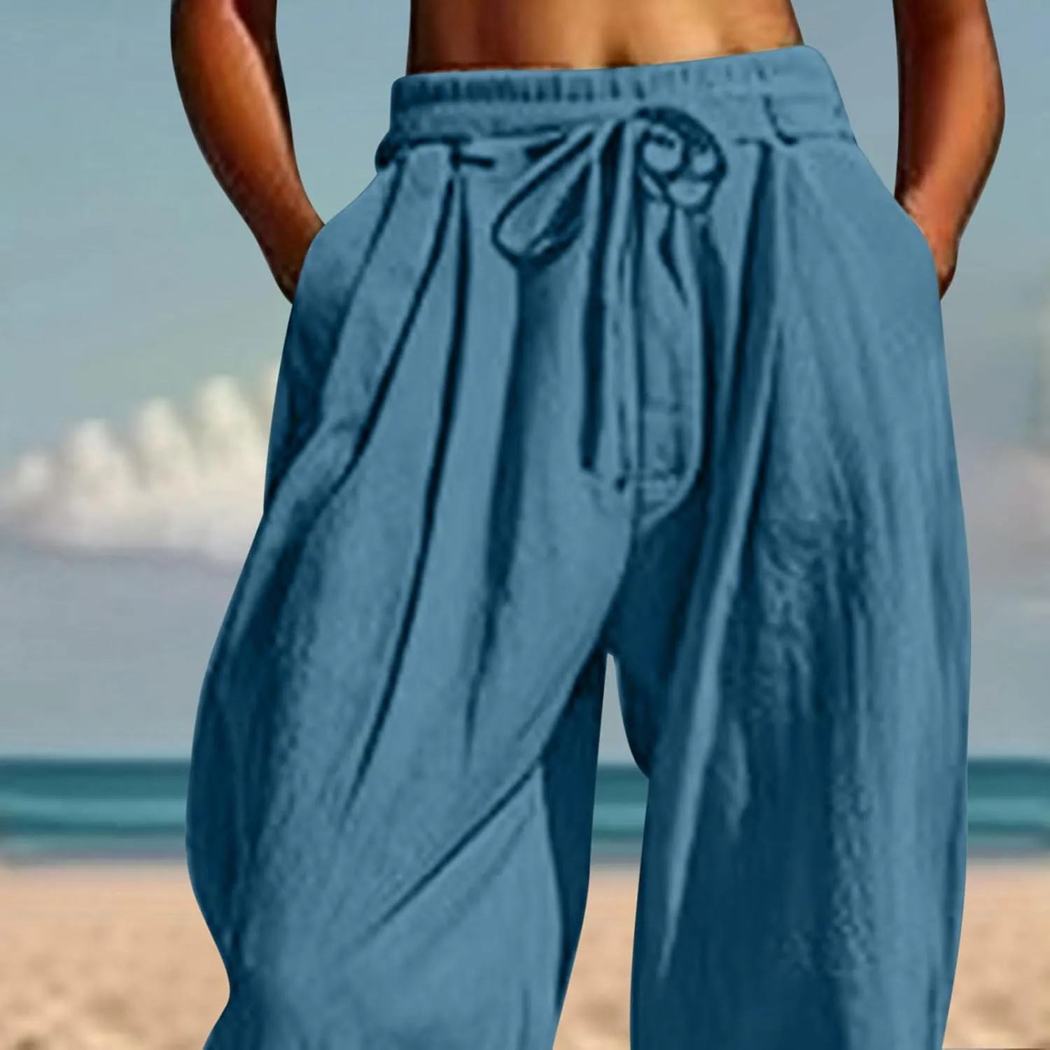 Womens Cinch Bottom Cotton Linen Pants Summer Casual Solid High Waist Drawstring Trousers Baggy Trouser with Pockets
