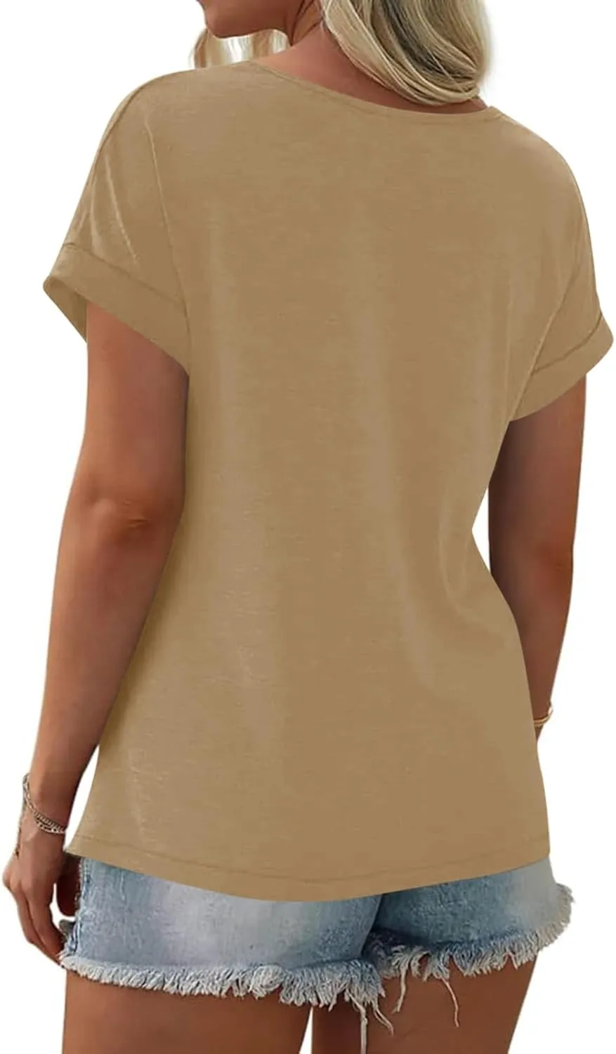 Womens Color Block Short Sleeve Tops Casual Summer T-Shirt