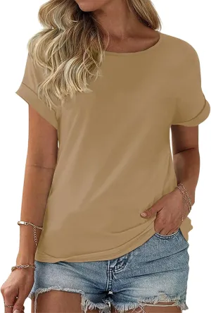 Womens Color Block Short Sleeve Tops Casual Summer T-Shirt