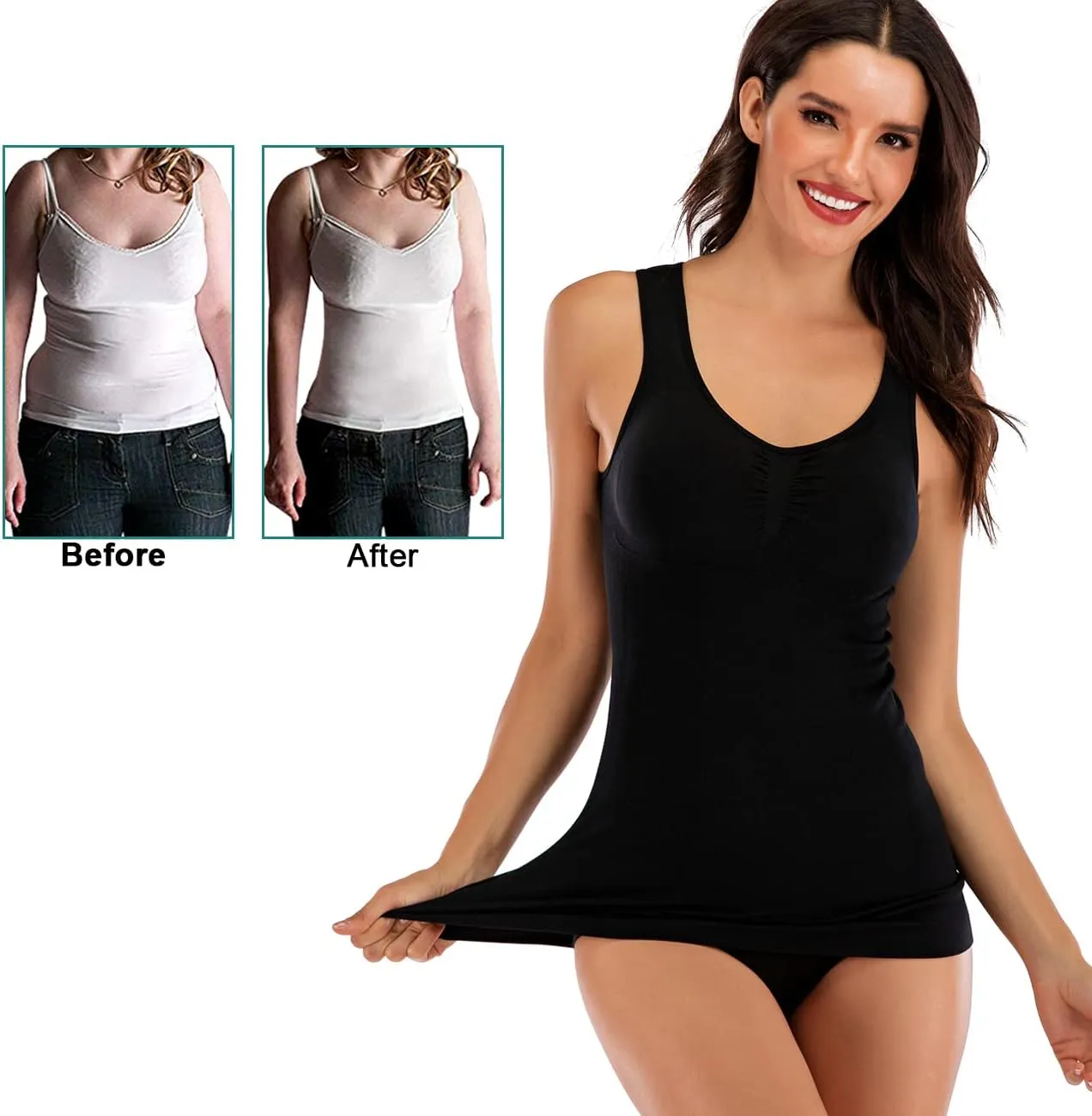 Women's Compression Camisole with Built in Removable Bra Pads Body Shaper Tank Top