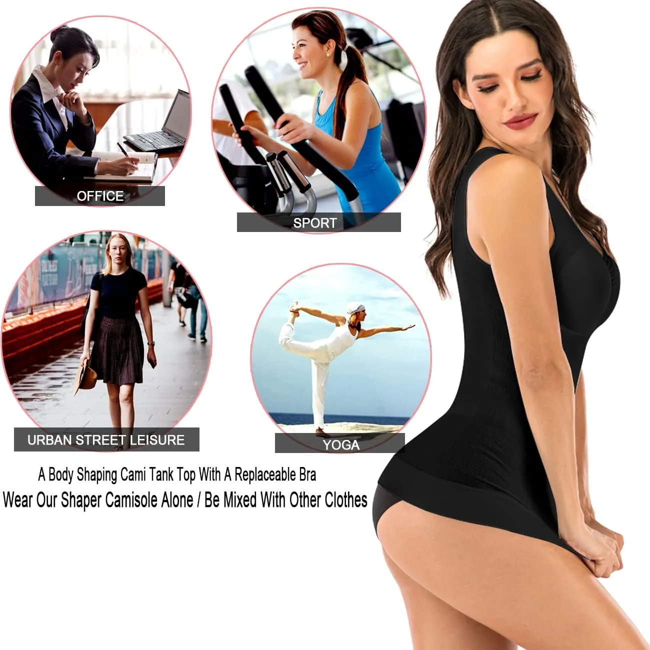 Women's Compression Camisole with Built in Removable Bra Pads Body Shaper Tank Top
