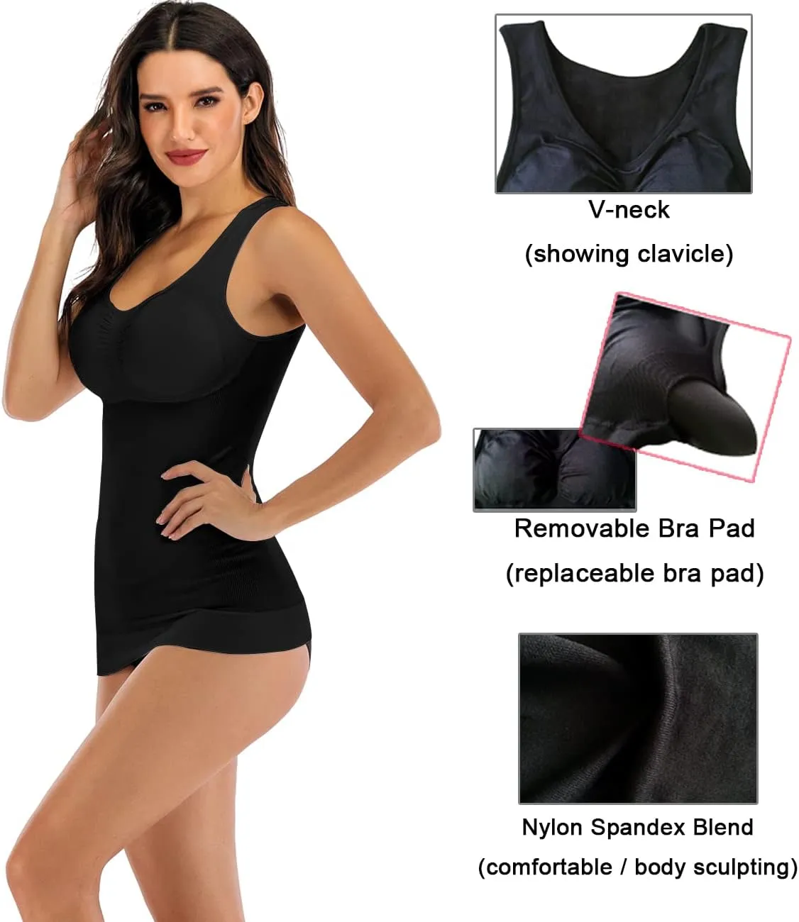 Women's Compression Camisole with Built in Removable Bra Pads Body Shaper Tank Top