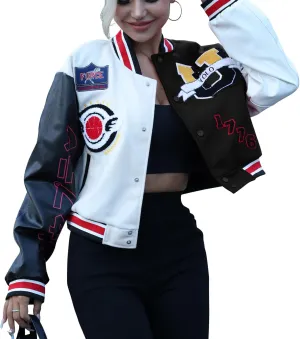 Women's Cropped Casual Jacket Colorblock Varsity Jacket Y2K Baseball Bomber Vintage Streetwear Patched Outerwear