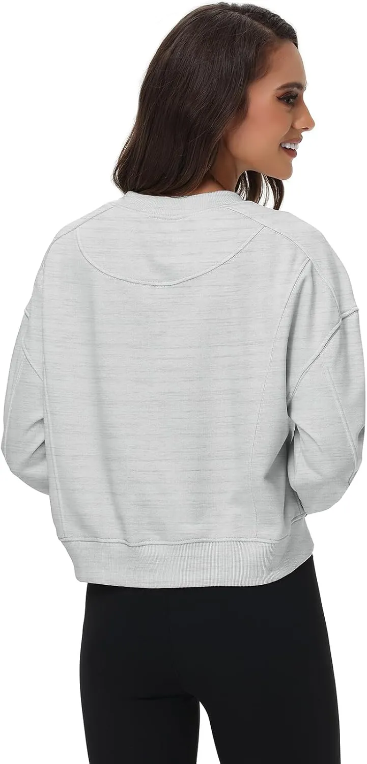 Women's Cropped Crewneck Sweatshirts Long Sleeve Oversized Sweatshirt Pullover Fall Crop Top Outfits