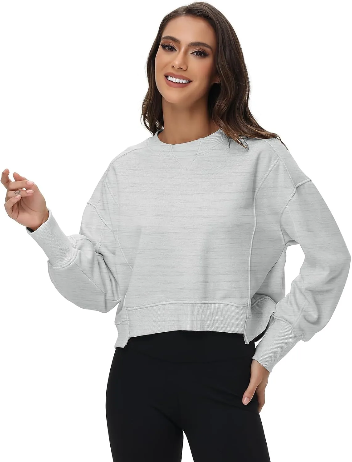 Women's Cropped Crewneck Sweatshirts Long Sleeve Oversized Sweatshirt Pullover Fall Crop Top Outfits